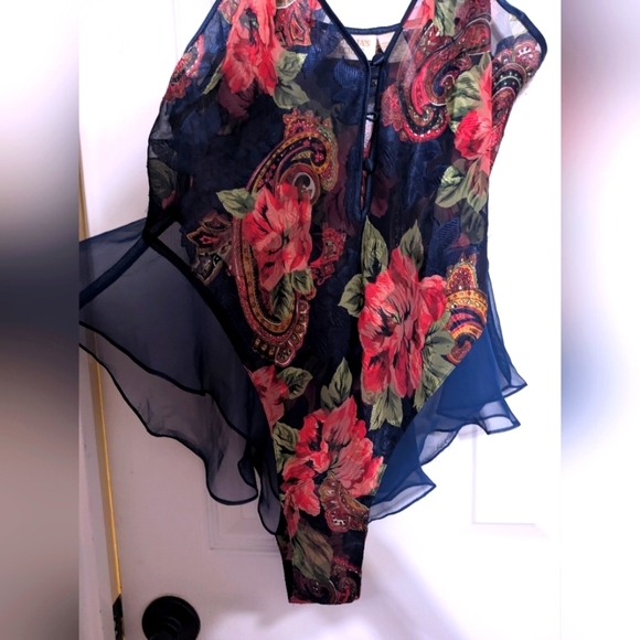 Vintage 90s Y2K Deadstock Victoria’s Secret Blue Floral Sheer Teddy – Size Small - Picture 4 of 6